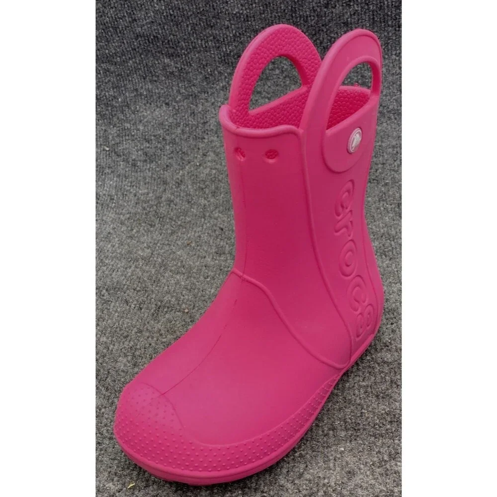 Crocs Kids Handle It Rain Boots Pink Slip On Waterproof Mud Shoes Size C 12